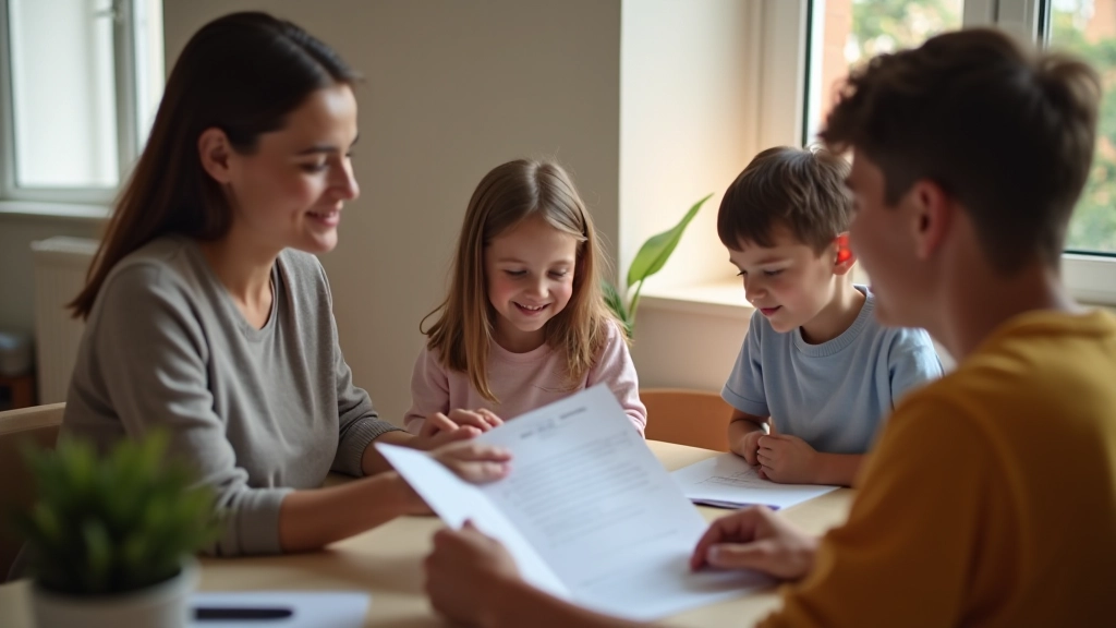 Familia consultando documentación en casa