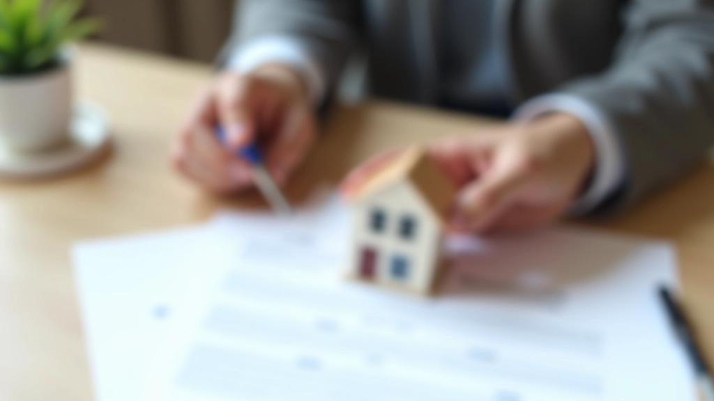 Llaves de casa en mano sobre documento de compraventa y contrato de vivienda en mesa de oficina