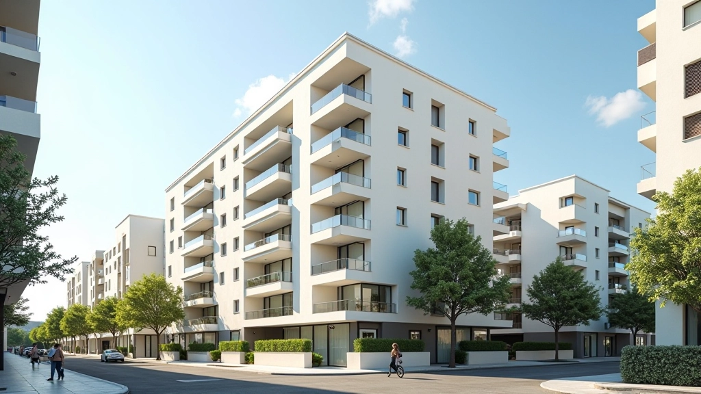 Fachada de bloque de viviendas modernas con arquitectura contemporánea y balcones